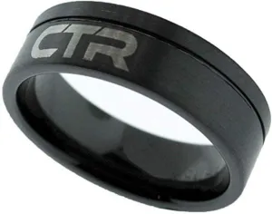 One Moment In Time J180 Size 10 Blackjack Black Ceramic With Silver Inlay Tone Ring Mormon LDS CTR