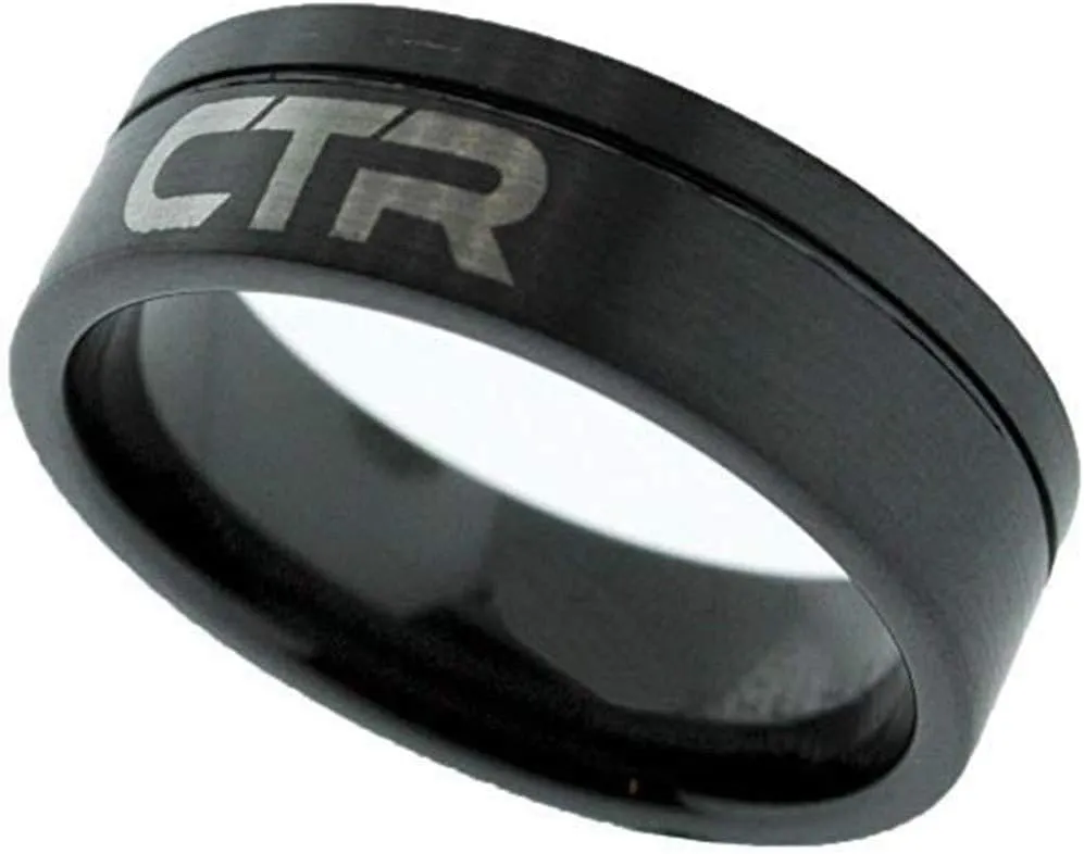 One Moment In Time J180 Size 10 Blackjack Black Ceramic With Silver Inlay Tone Ring Mormon LDS CTR