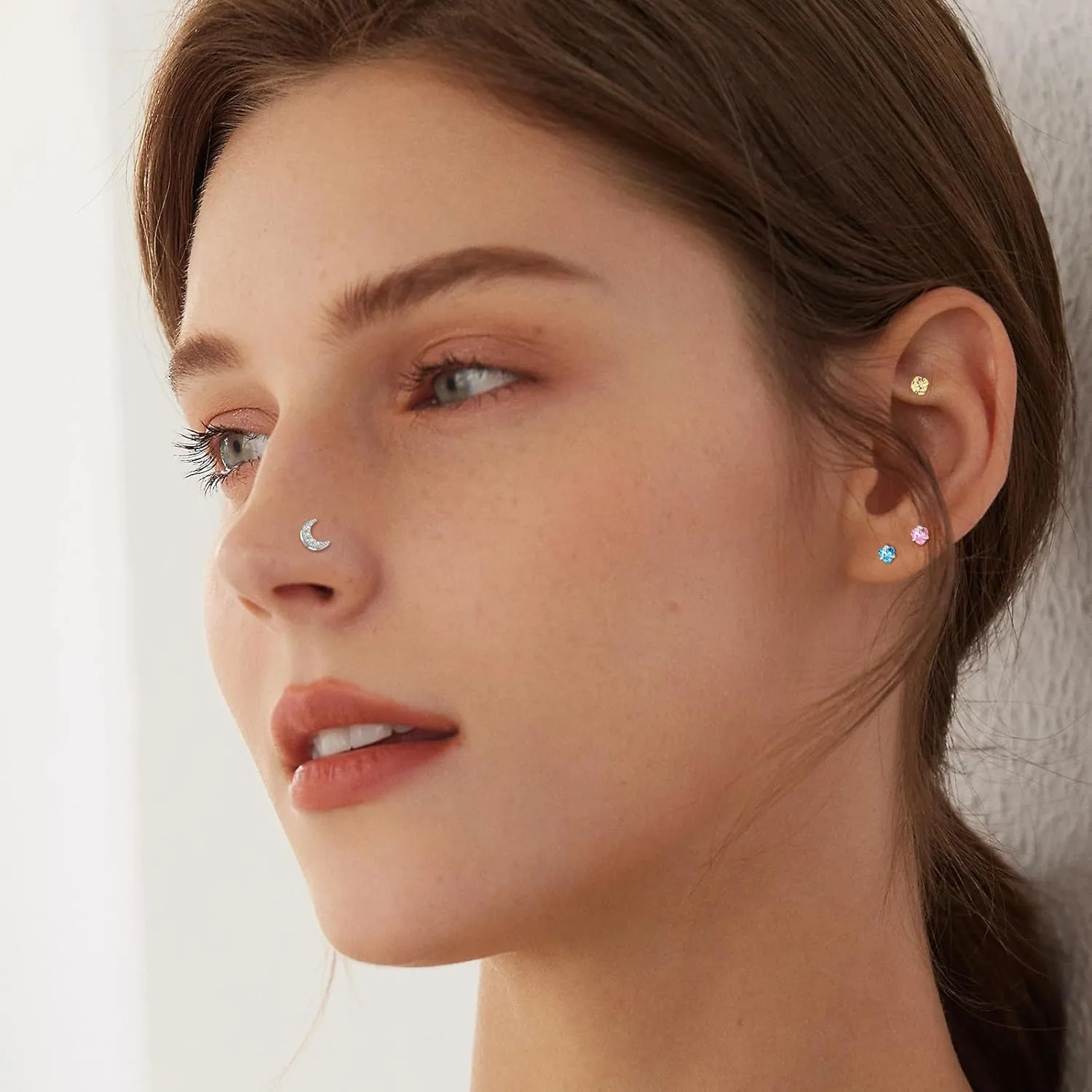 ONESING 36-44 Pcs 18G 20G Nose Rings Studs Nose Rings for Women Nose Piercings Jewelry Surgical Stainless Steel Nose Studs Moon Star Heart Butterfly Hypoallergenic Body Piercing Jewelry for Women Men