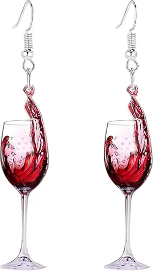 ONLYJUMP 3D Simulation Wine Glasses Earrings for Women - Beer Mug and Yellow Whisky Dangle Drop Earrings - Lightweight Funny Acrylic Food Jewelry