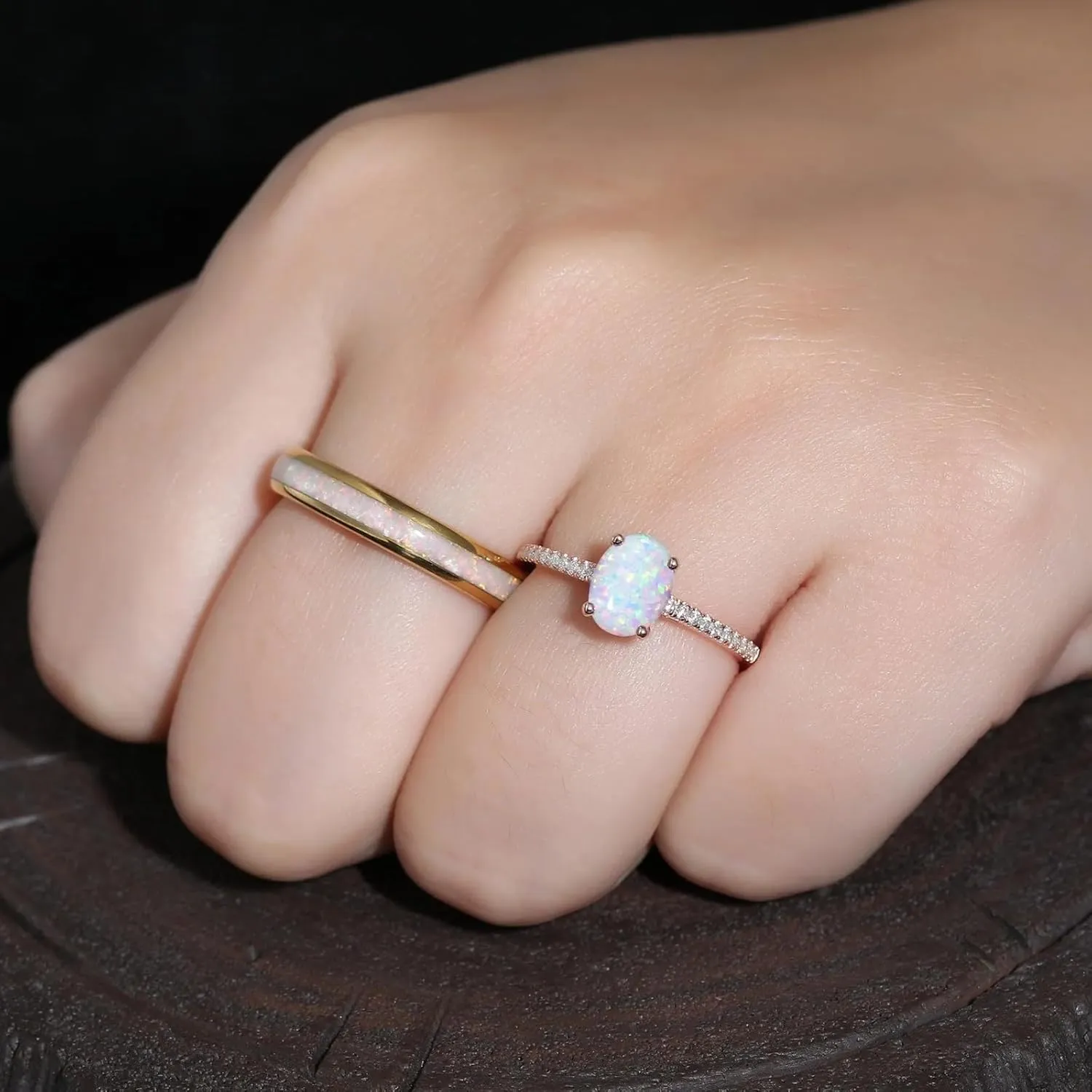 Opal Couple Ring Sets S925 10K 14K 18K Gold White Opal Matching Rings for Couples Multi-style His and Hers Wedding Ring Sets Art Deco Opal Engagement Promise Rings for Couples Opal Jewelry 2Pcs