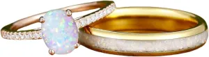 Opal Couple Ring Sets S925 10K 14K 18K Gold White Opal Matching Rings for Couples Multi-style His and Hers Wedding Ring Sets Art Deco Opal Engagement Promise Rings for Couples Opal Jewelry 2Pcs