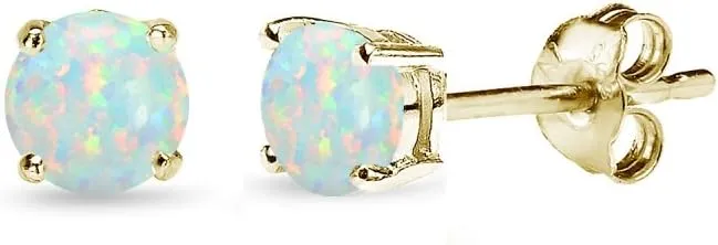 Opal Earrings for Women Sterling Silver Round-Cut Solitaire Synthetic Studs for Bridesmaids, Prom