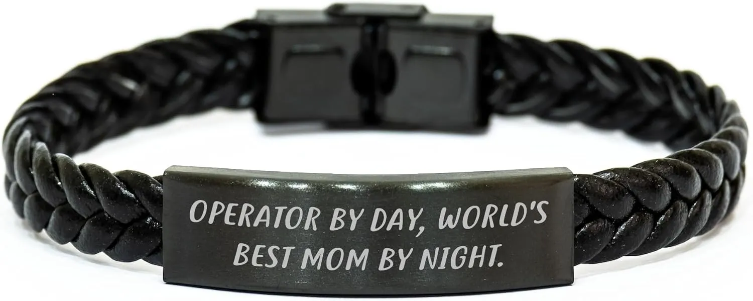 Operator's Friendship Reminders By Day, World's Best Mom By Night. Interlaced Leather Bracelet Gifts for Operator Birthday from Family