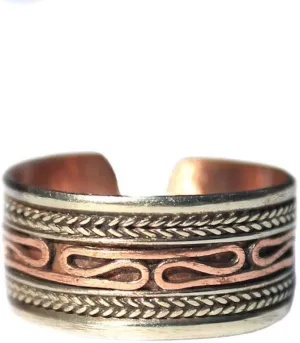 Ornate Copper & Bronze Adjustable Cuff Ring | Bohemian Jewelry for Men & Women