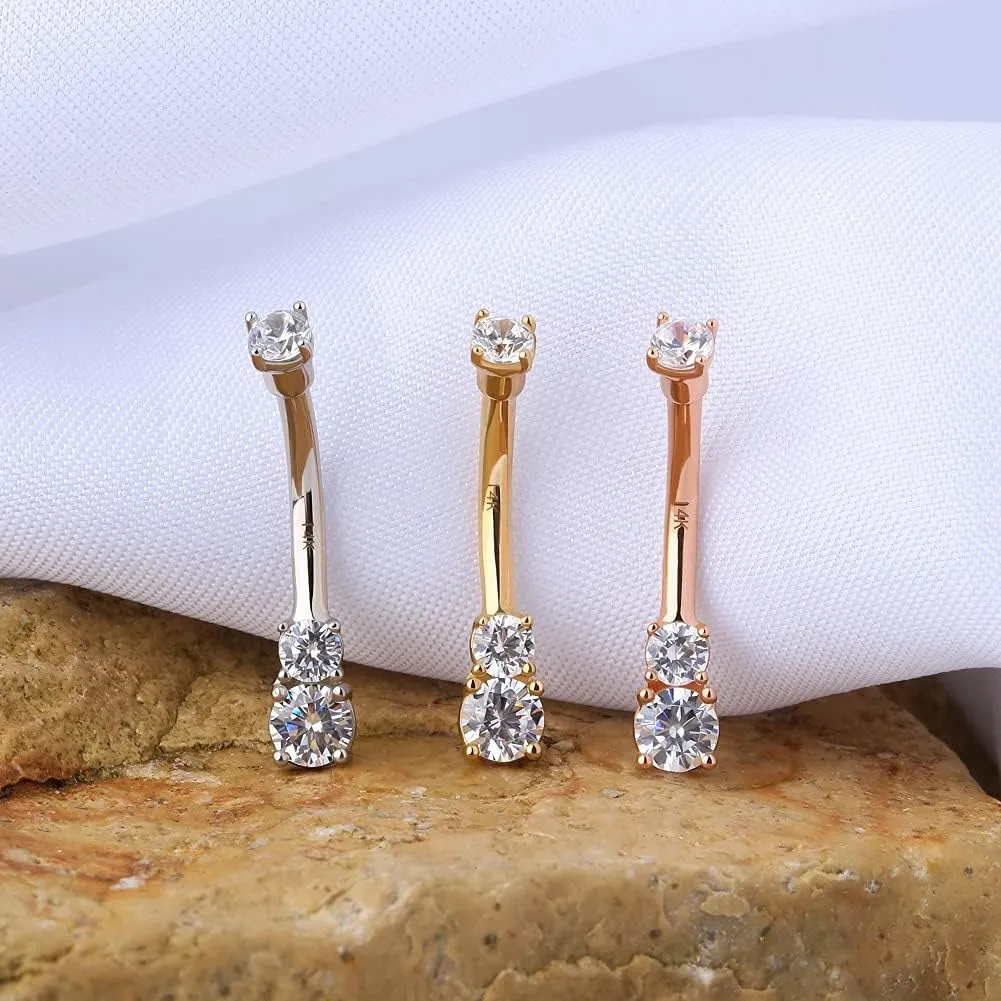 OUFER 14K Solid Gold Belly Navel Button Ring Clear 5A Cubic Zirconia Design Belly Rings Piercing Jewelry