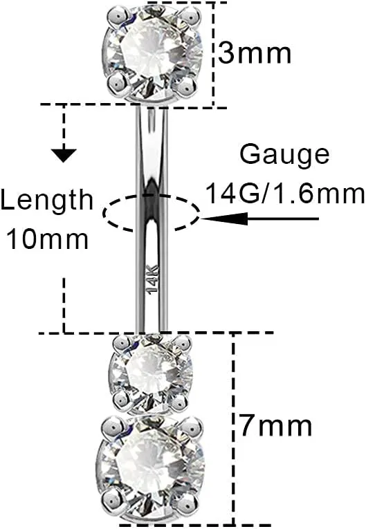 OUFER 14K Solid Gold Belly Navel Button Ring Clear 5A Cubic Zirconia Design Belly Rings Piercing Jewelry