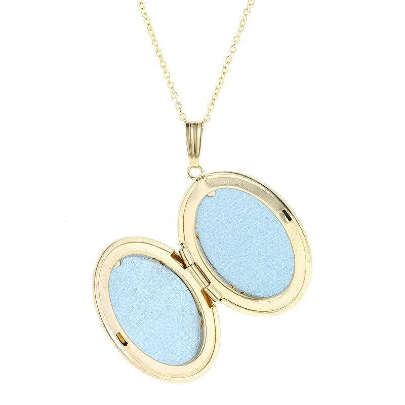Oval Diamond Set Engraved Star Locket