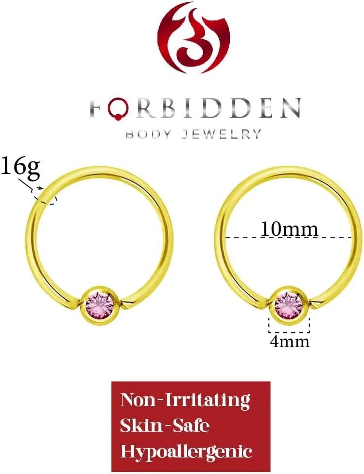 Pair 14g-20g Gold & Rose Gold Tone Surgical Steel CZ Gemmed Captive Bead Body Piercing Hoops (2pcs)