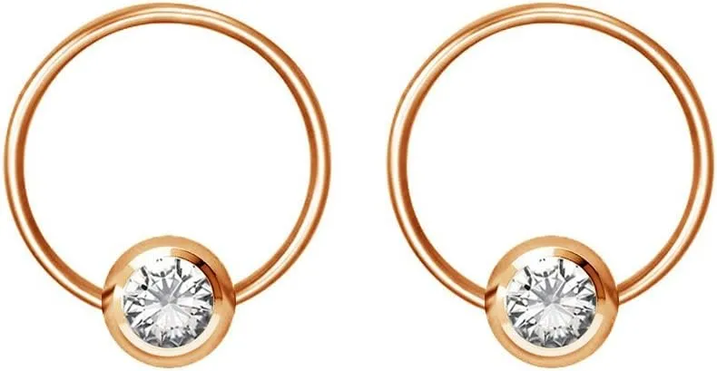 Pair 14g-20g Gold & Rose Gold Tone Surgical Steel CZ Gemmed Captive Bead Body Piercing Hoops (2pcs)