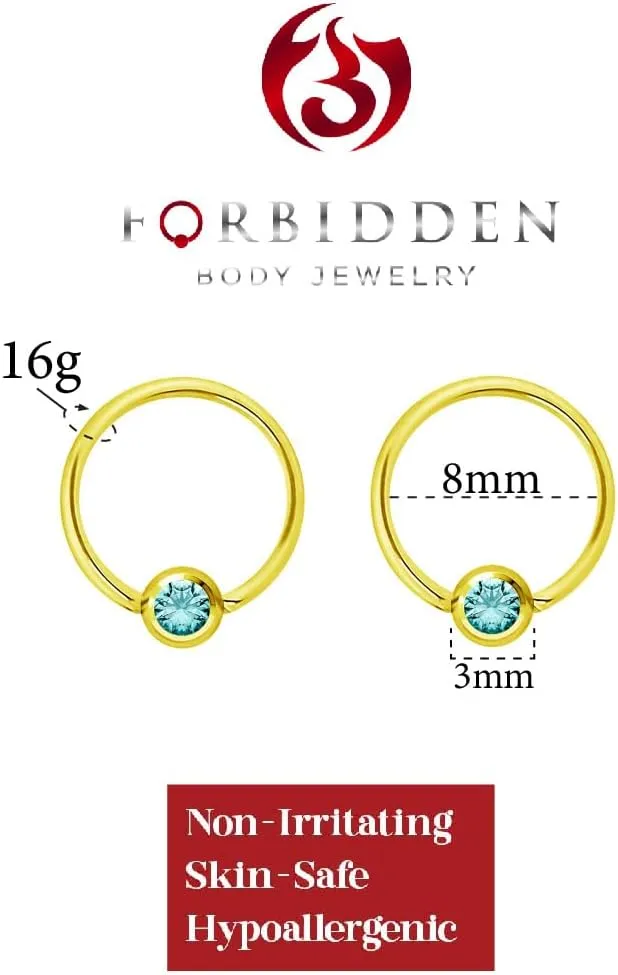 Pair 14g-20g Gold & Rose Gold Tone Surgical Steel CZ Gemmed Captive Bead Body Piercing Hoops (2pcs)