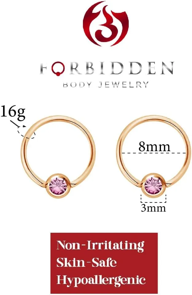 Pair 14g-20g Gold & Rose Gold Tone Surgical Steel CZ Gemmed Captive Bead Body Piercing Hoops (2pcs)