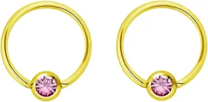 Pair 14g-20g Gold & Rose Gold Tone Surgical Steel CZ Gemmed Captive Bead Body Piercing Hoops (2pcs)