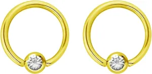 Pair 14g-20g Gold & Rose Gold Tone Surgical Steel CZ Gemmed Captive Bead Body Piercing Hoops (2pcs)