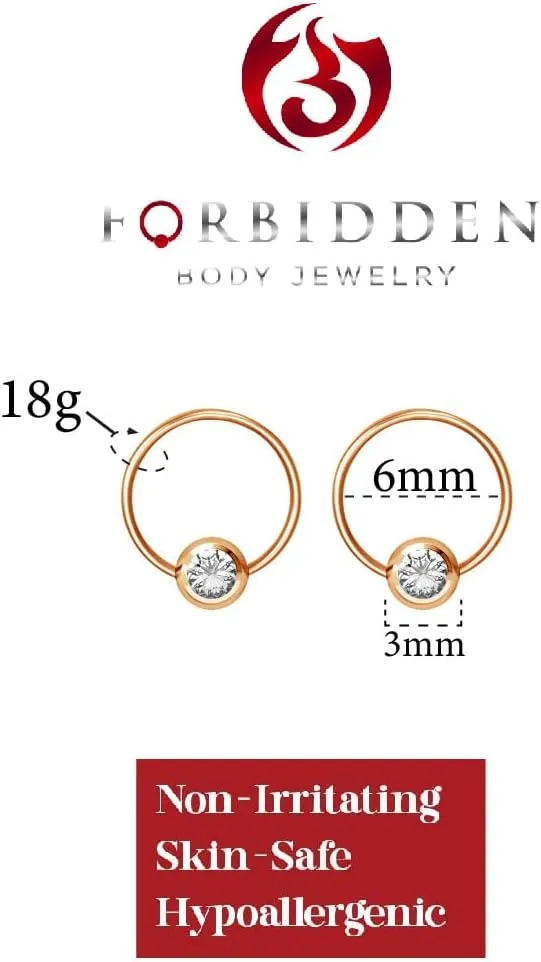 Pair 14g-20g Gold & Rose Gold Tone Surgical Steel CZ Gemmed Captive Bead Body Piercing Hoops (2pcs)