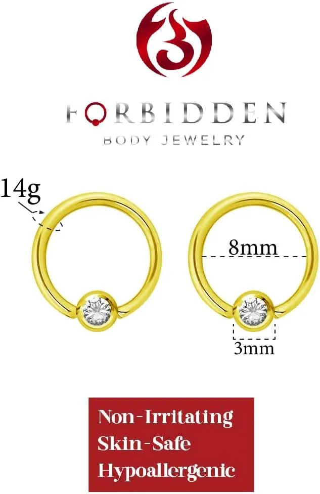 Pair 14g-20g Gold & Rose Gold Tone Surgical Steel CZ Gemmed Captive Bead Body Piercing Hoops (2pcs)