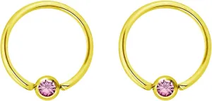 Pair 14g-20g Gold & Rose Gold Tone Surgical Steel CZ Gemmed Captive Bead Body Piercing Hoops (2pcs)