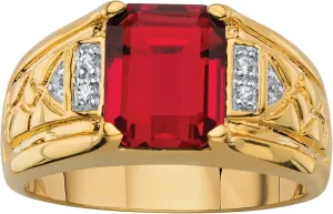 PalmBeach Men's Yellow Gold-plated Emerald Cut Genuine Red Garnet and Diamond Accent Ring Sizes 8-13