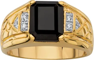 PalmBeach Men's Yellow Gold-Plated Emerald Cut Natural Black Onyx and Diamond Accent Ring Sizes 8-13