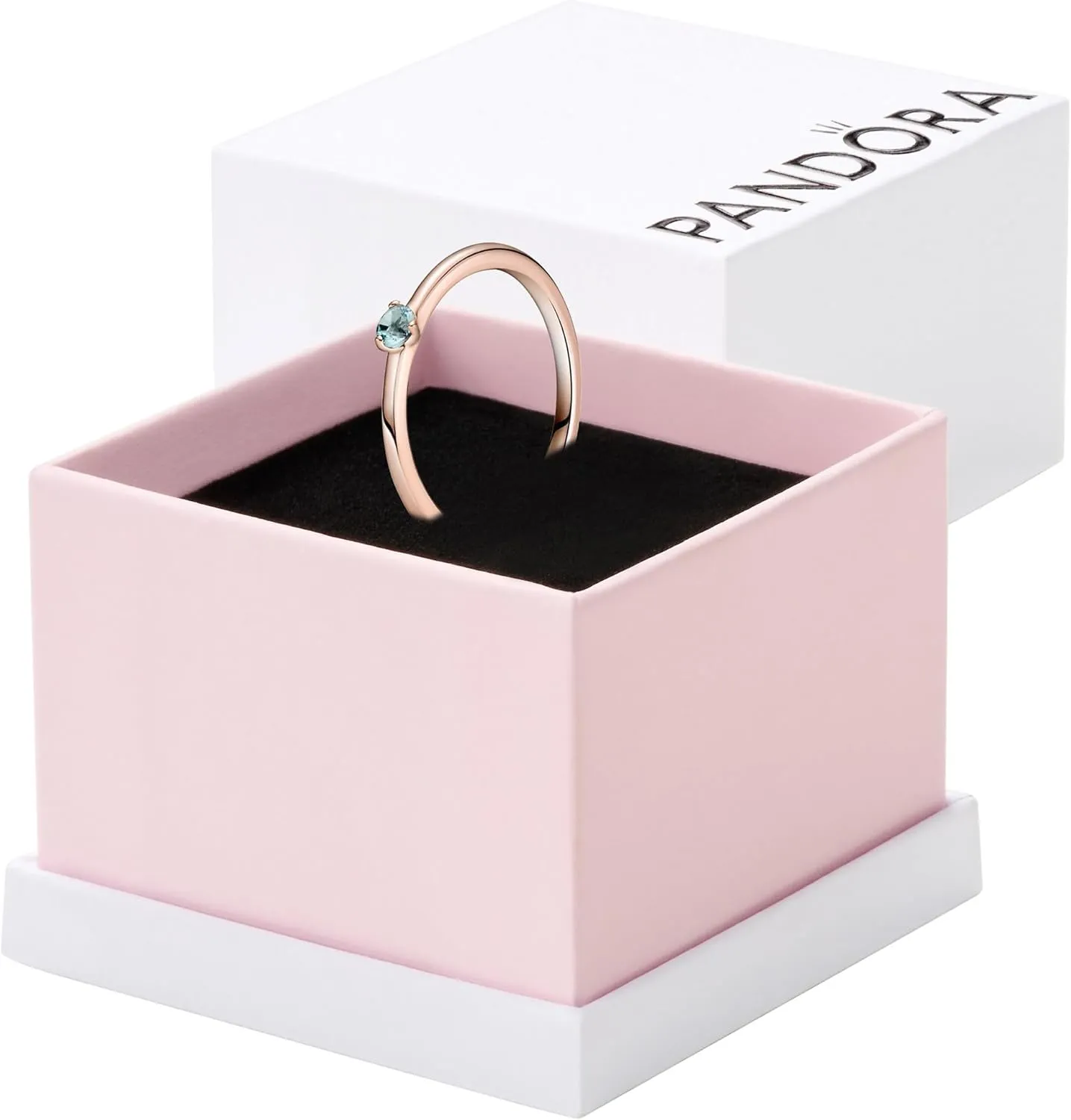 Pandora Light Blue Solitaire Ring - Rose Gold Ring for Women - Layering or Stackable Ring - Gift for Her Rose with Blue Crystal - With Gift Box