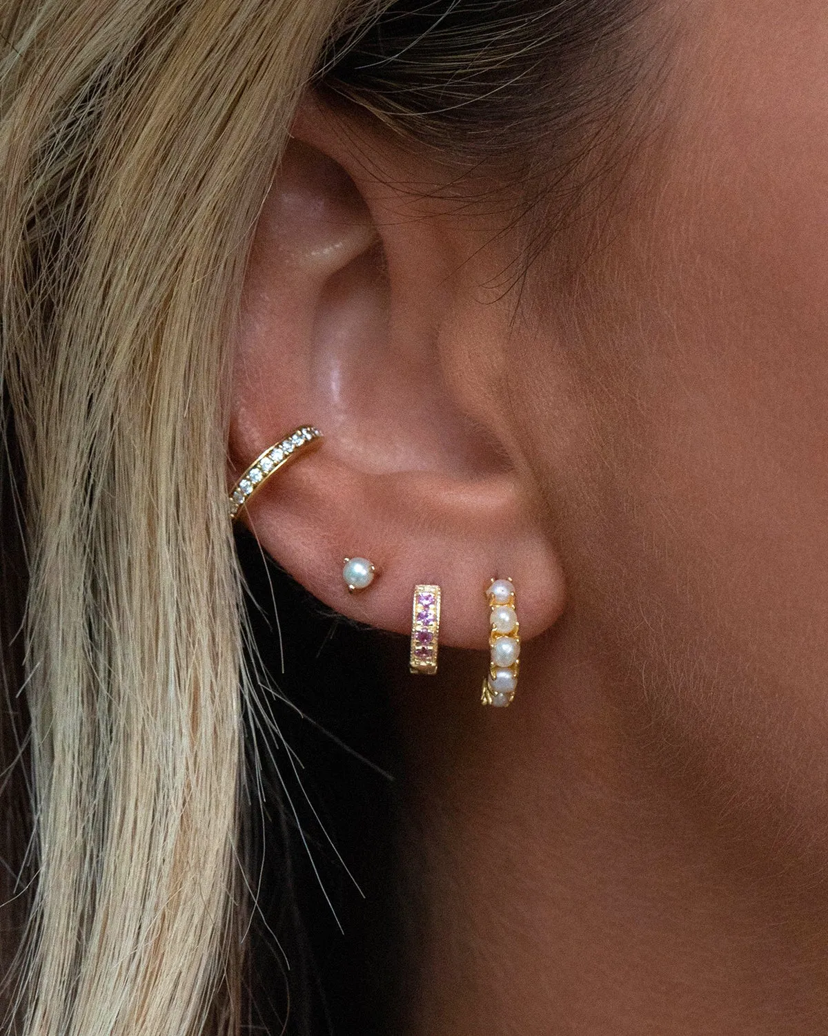 Pave Mini Huggies | 8mm Pink Sapphire