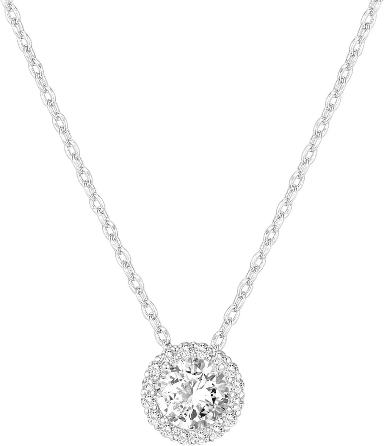 PAVOI 14K Gold Plated Post Faux Diamond Round Solitaire Pendant Halo Necklace | Gold Necklace for Women | Slider Adjustable