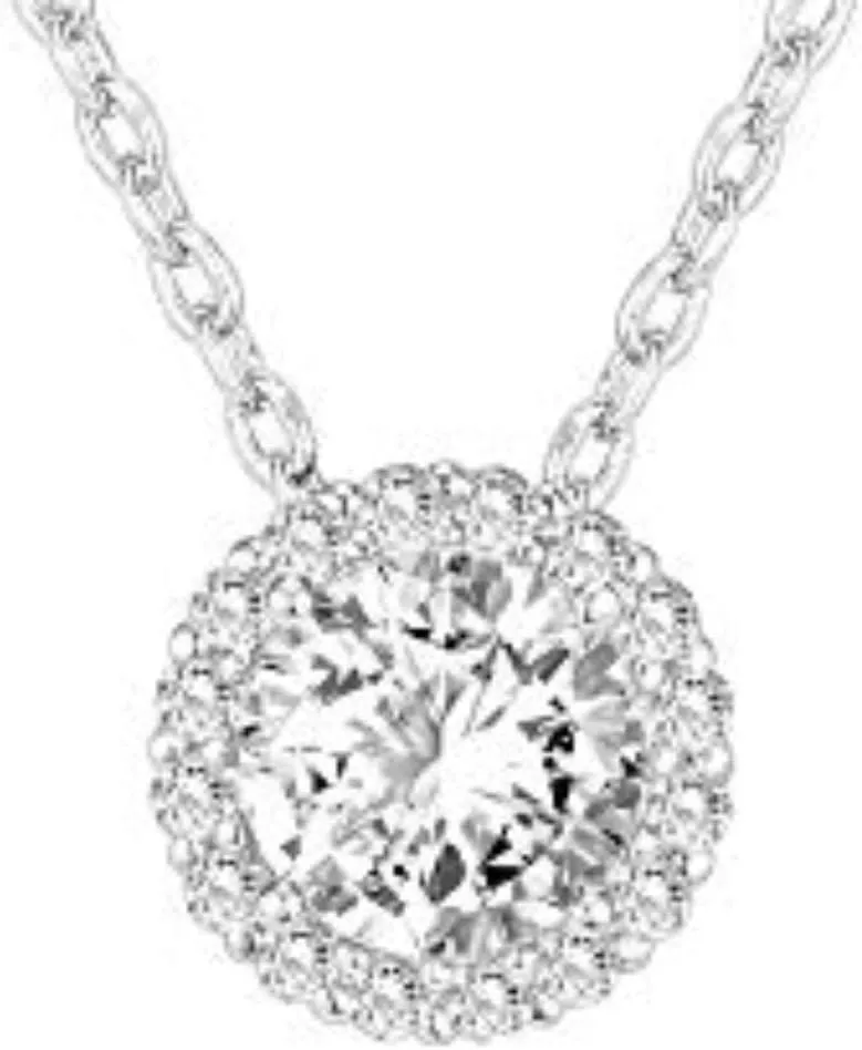PAVOI 14K Gold Plated Post Faux Diamond Round Solitaire Pendant Halo Necklace | Gold Necklace for Women | Slider Adjustable