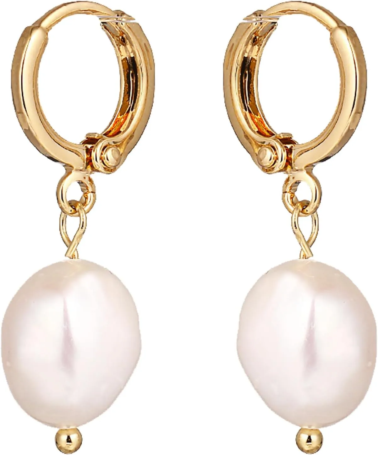 Pearl Earrings Gold Hoop Earrings with Charm Gold Plated Crystal Drop Dangle Pearl Earrings for Women