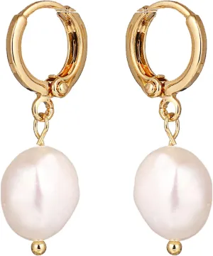 Pearl Earrings Gold Hoop Earrings with Charm Gold Plated Crystal Drop Dangle Pearl Earrings for Women