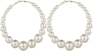 Pearl Hoop Earrings for Women, Statement Large Hoop Pearl Dangle Earrings Trendy Unique Gold Plated Beaded Pierced Earrings for Holiday Jewelry Gifts