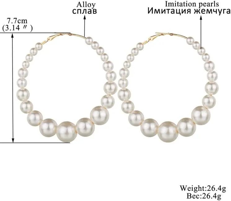 Pearl Hoop Earrings for Women, Statement Large Hoop Pearl Dangle Earrings Trendy Unique Gold Plated Beaded Pierced Earrings for Holiday Jewelry Gifts