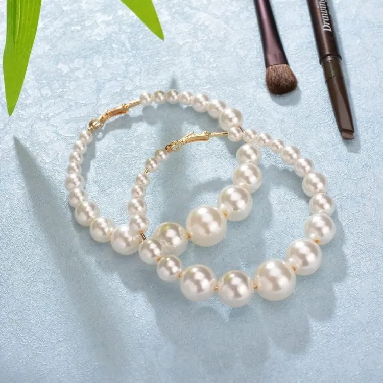Pearl Hoop Earrings for Women, Statement Large Hoop Pearl Dangle Earrings Trendy Unique Gold Plated Beaded Pierced Earrings for Holiday Jewelry Gifts