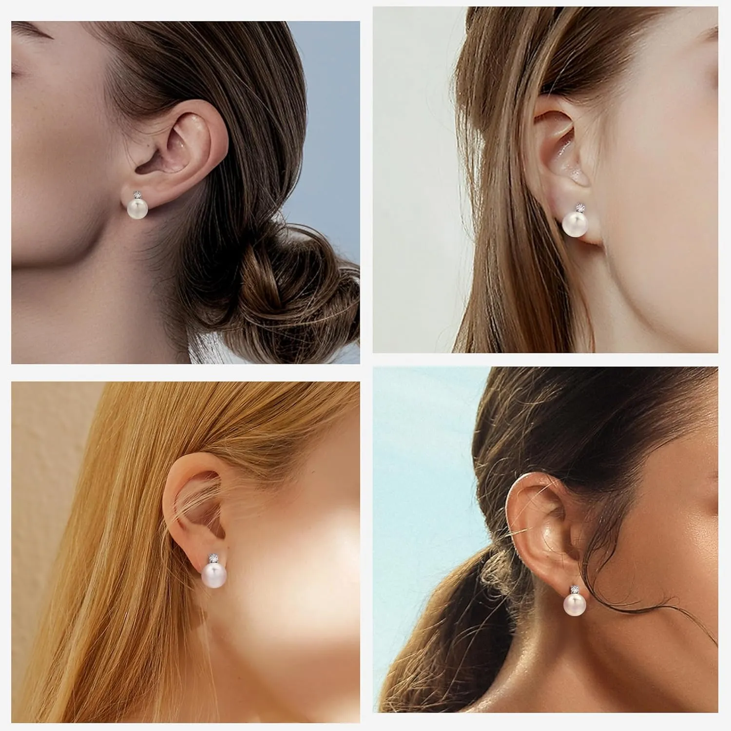 Pearl Stud Earrings for Women 925 Sterling Silver Post 5A Cubic Zirconia Stud Earrings 12MM
