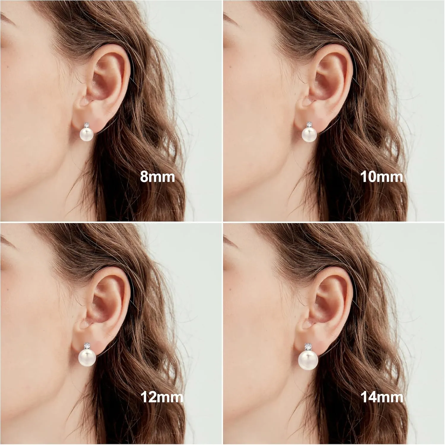 Pearl Stud Earrings for Women 925 Sterling Silver Post 5A Cubic Zirconia Stud Earrings 12MM