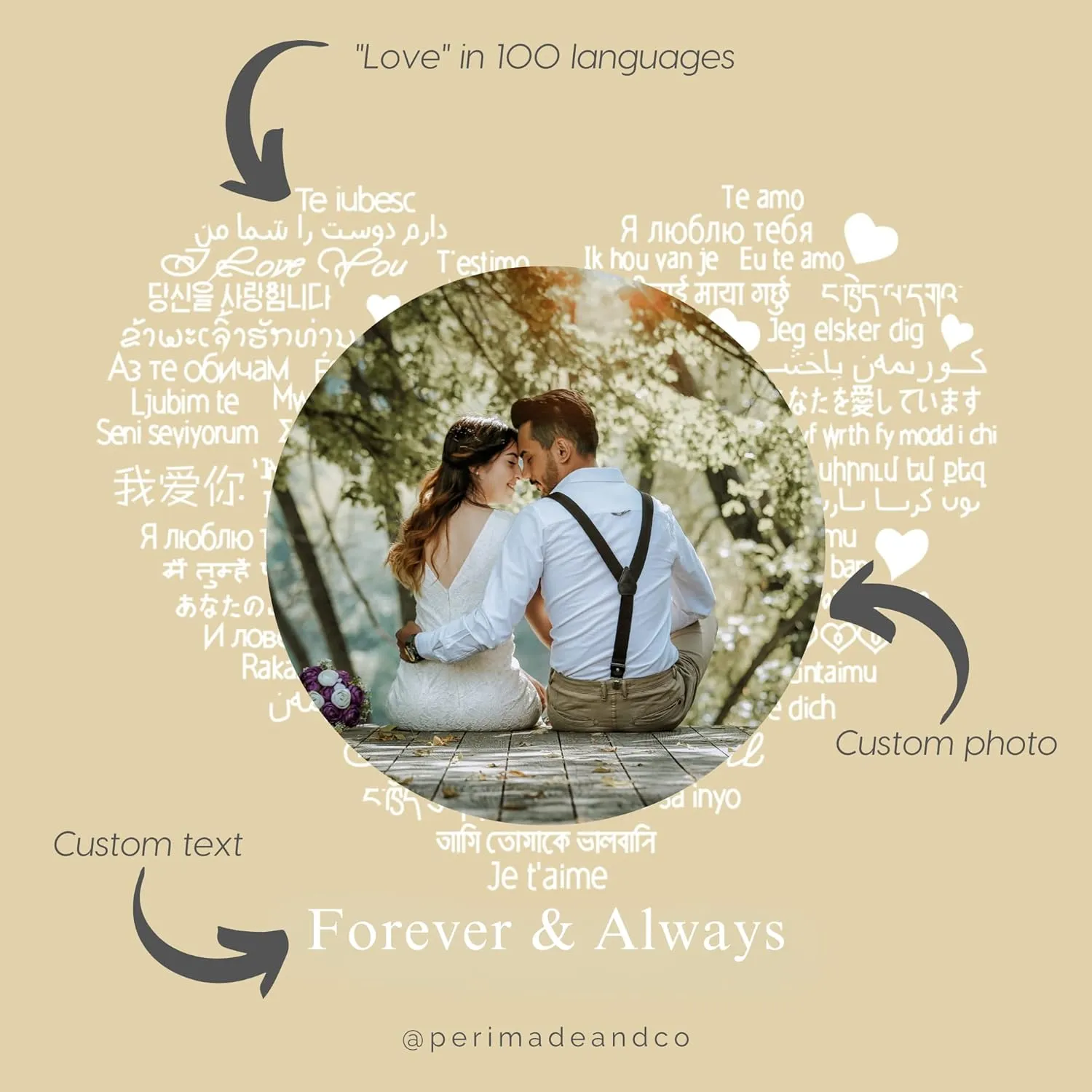 PERIMADE Custom Double Photo Projection Necklace, Personalized Memorial Picture Pendant Y-Necklace with Text & Love in 100 Languages Inside, Customized Circle Charm Pendant Birthday Gift for Women