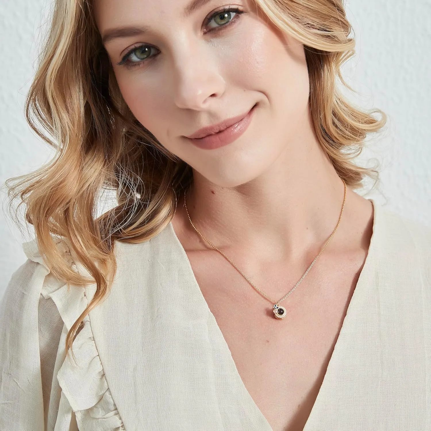 PERIMADE Personalized Picture Necklace Custom Memorial Photo Projection Pendant with Text & Love in 100 Languages Inside - Customized Dainty Butterfly CZ Circle Charm Necklace Birthday Gift for Women