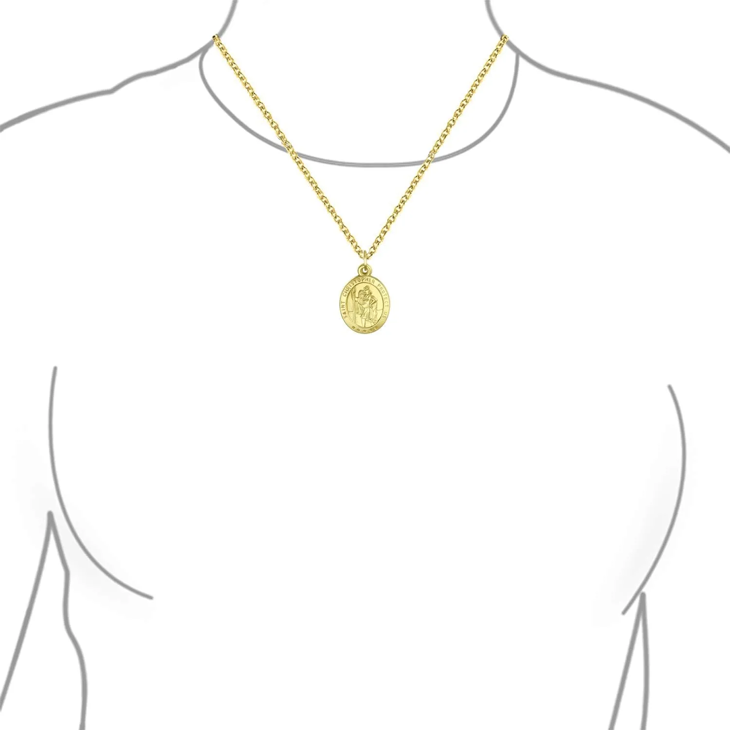 Personalize Religious Yellow Real 14K Gold Saint Christopher, Protection Medallion Police Shield Saint Michael Archangel, Face of Jesus Christ Head Pendant Necklace Men Women Customizable No Chain