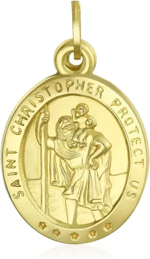 Personalize Religious Yellow Real 14K Gold Saint Christopher, Protection Medallion Police Shield Saint Michael Archangel, Face of Jesus Christ Head Pendant Necklace Men Women Customizable No Chain