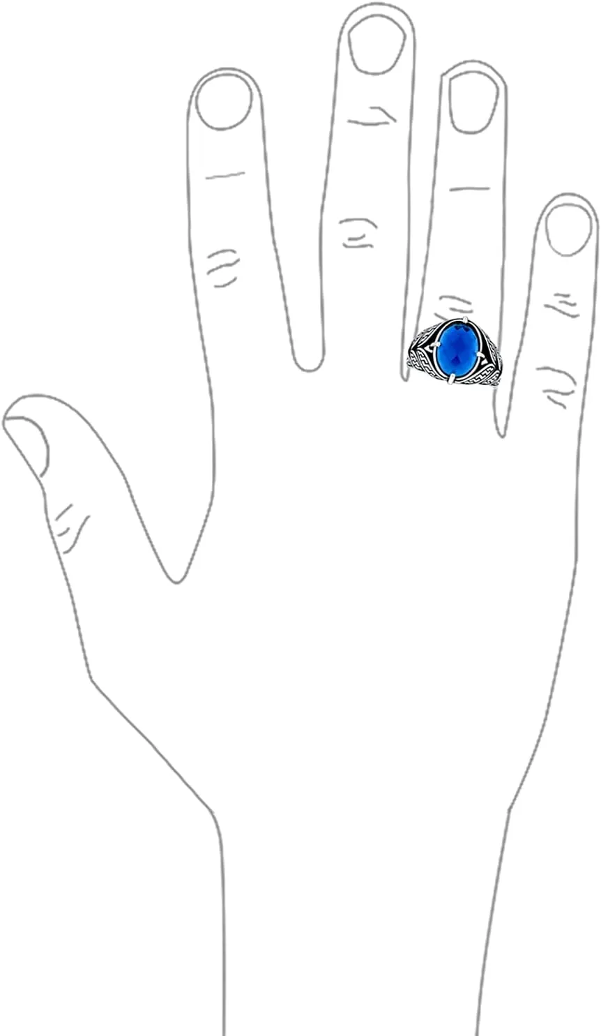 Personalize Unisex Vintage Style Scroll or Cobble Stone Cubic Zirconia CZ Simulated Blue Sapphire Statement Signet Ring For Men Oxidized .925 Sterling Silver Handmade In Turkey