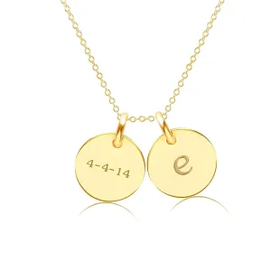 Personalized 14K Gold Initial Necklace | Dainty Dog Tag Pendant | Mother's Kids Custom Letter Disc Charm Jewelry