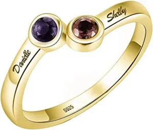 Personalized 925 Sterling Silver Name Ring Custom with Birthstone Couples Band Jewelry
