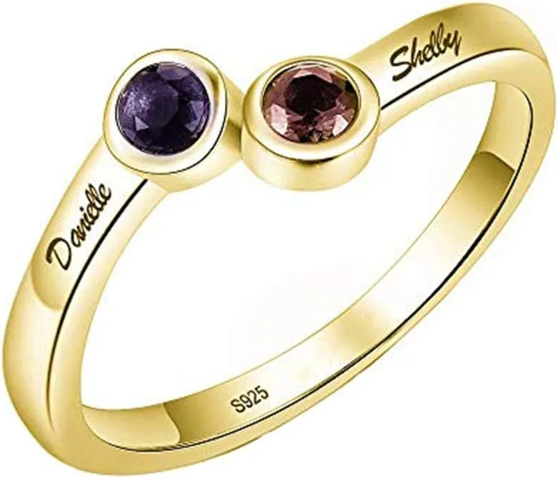 Personalized 925 Sterling Silver Name Ring Custom with Birthstone Couples Band Jewelry