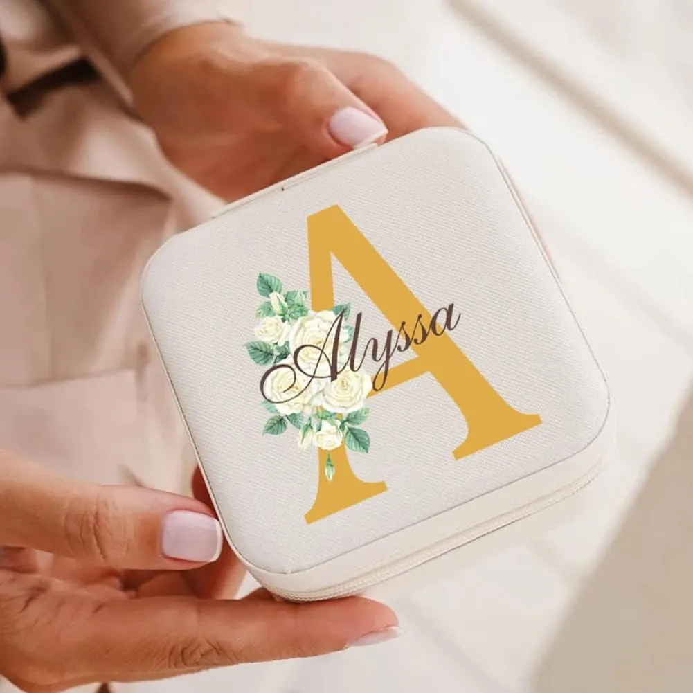 Personalized Jewelry Box for Women, Custom Travel Jewelry Case with Name and Birth Flower, Leather Jewelry Box for Rings, Earrings, Necklaces, Personalized Gifts for Women