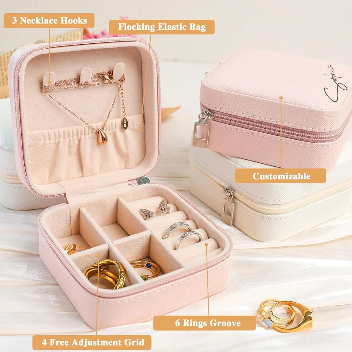 Personalized Jewelry Box for Women, Custom Travel Jewelry Case with Name and Birth Flower, Leather Jewelry Box for Rings, Earrings, Necklaces, Personalized Gifts for Women
