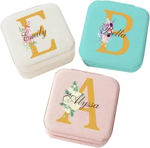 Personalized Jewelry Box for Women, Custom Travel Jewelry Case with Name and Birth Flower, Leather Jewelry Box for Rings, Earrings, Necklaces, Personalized Gifts for Women