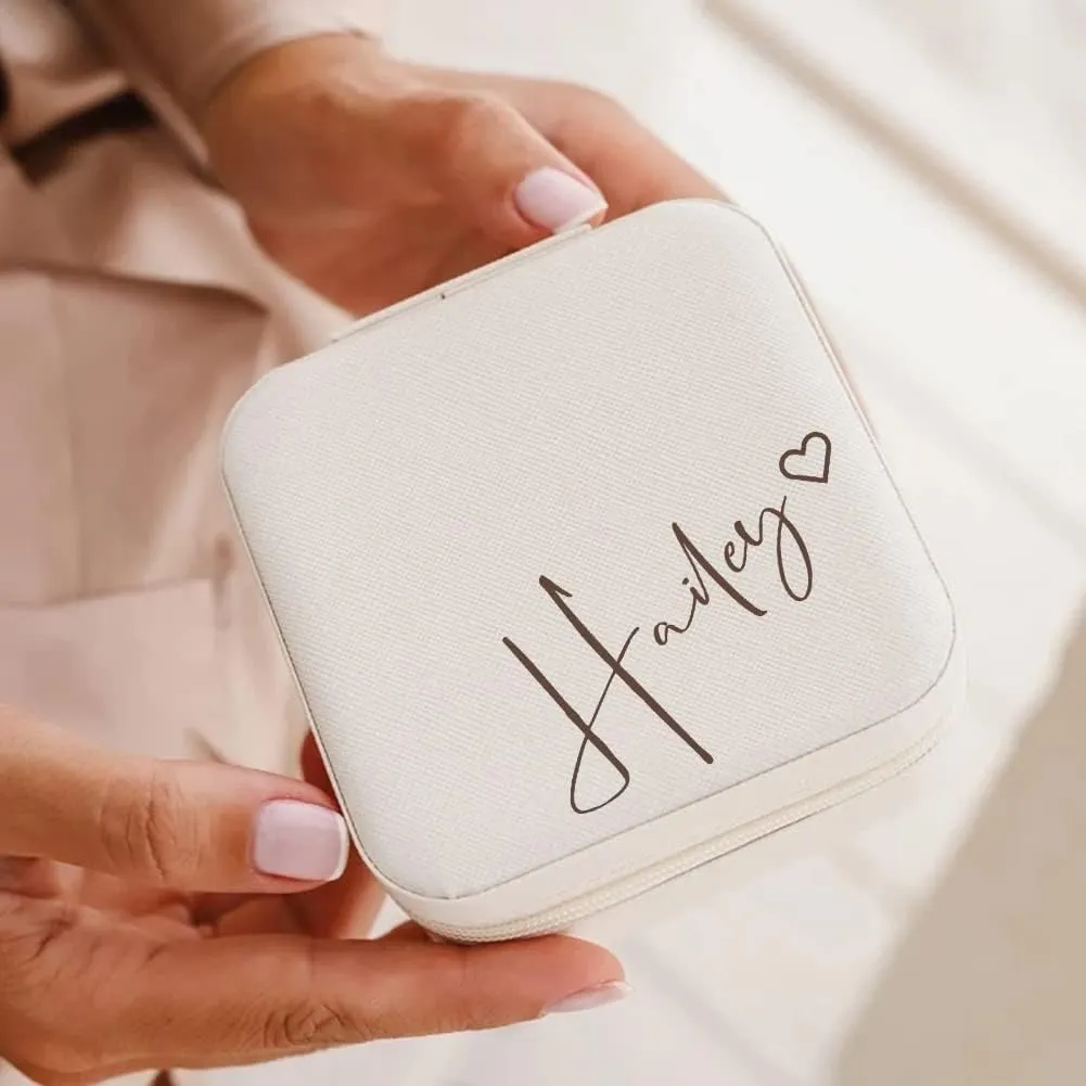Personalized Jewelry Box for Women, Custom Travel Jewelry Case with Name and Birth Flower, Leather Jewelry Box for Rings, Earrings, Necklaces, Personalized Gifts for Women