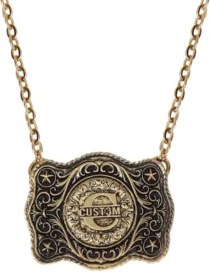 Personalized Name Initial Necklace Sterling Silver or Antique Bronze Necklace Custom 3D Carved Pendant Belt Buckle Necklace First Communion