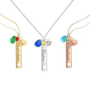 Personalized Name Necklace - Custom Birthstone Initial Pendant with Handmade Sea Glass Charm, Perfect Silver Necklace for Women - Engraved with Unique Message, Ideal Handmade Gift for Women
