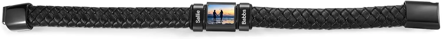 Personalized Photo Bracelet with Name Custom Leather Picture Bracelet for Men Father's Day Christmas Unique Gifts for Dad Husband