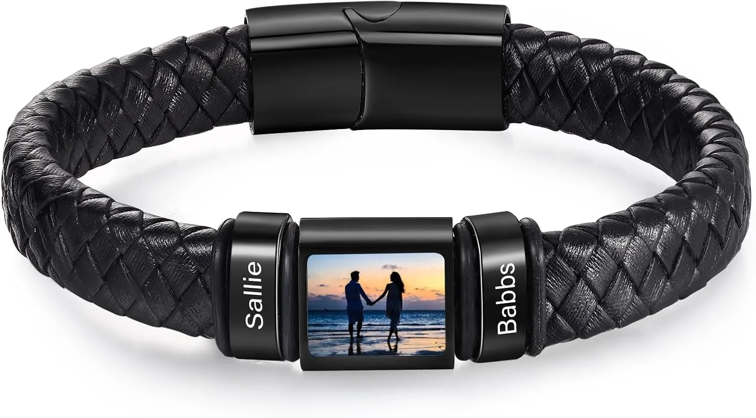 Personalized Photo Bracelet with Name Custom Leather Picture Bracelet for Men Father's Day Christmas Unique Gifts for Dad Husband